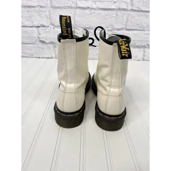 DR. MARTENS Women's White Leather Lace Up Combat Boot US 6 - Picture 4 of 6